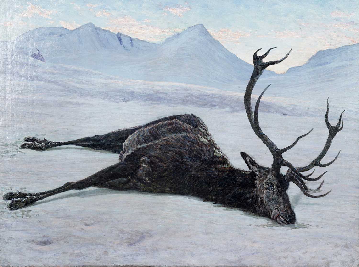 Lot 375 - George Sherwood Hunter - Dead stag, winter | oil