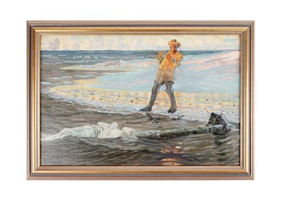 Lot 362 - George Sherwood Hunter - Discovery of a body on the beach | oil