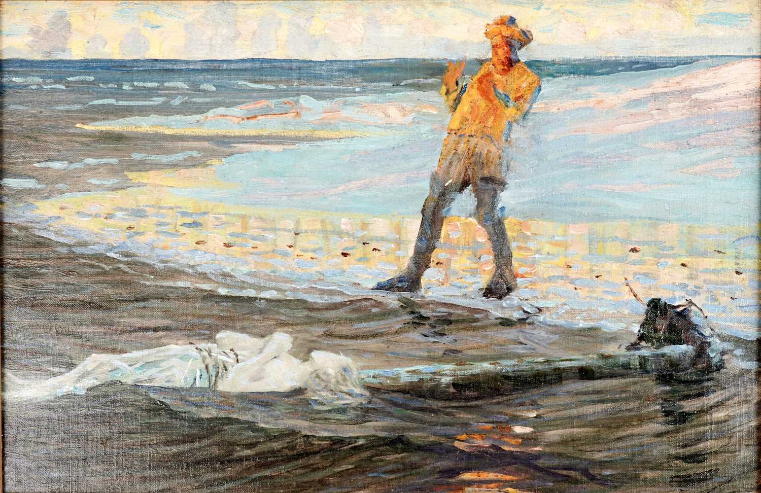Lot 362 - George Sherwood Hunter - Discovery of a body on the beach | oil