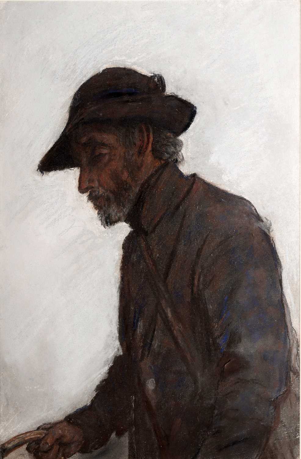 Lot 345 - George Sherwood Hunter - Old man in a jacket and hat | pastel