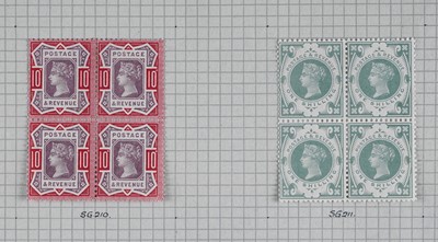 Lot 376 - Great Britain: QV 1887-90 Jubilee issue sg 209-211 mint blocks and others