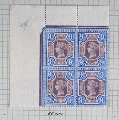 Lot 376 - Great Britain: QV 1887-90 Jubilee issue sg 209-211 mint blocks and others
