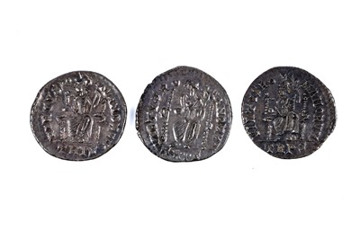 Lot 372 - Three Roman coins: Magnus Maximus Siliqua, Trier