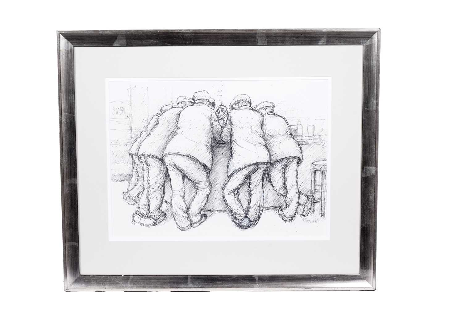 Lot 282 - Norman Cornish - Five Men at Bar | Flo-Master pen
