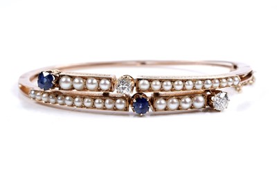 Lot 995 - A fine Victorian diamond, sapphire and half-pearl bangle