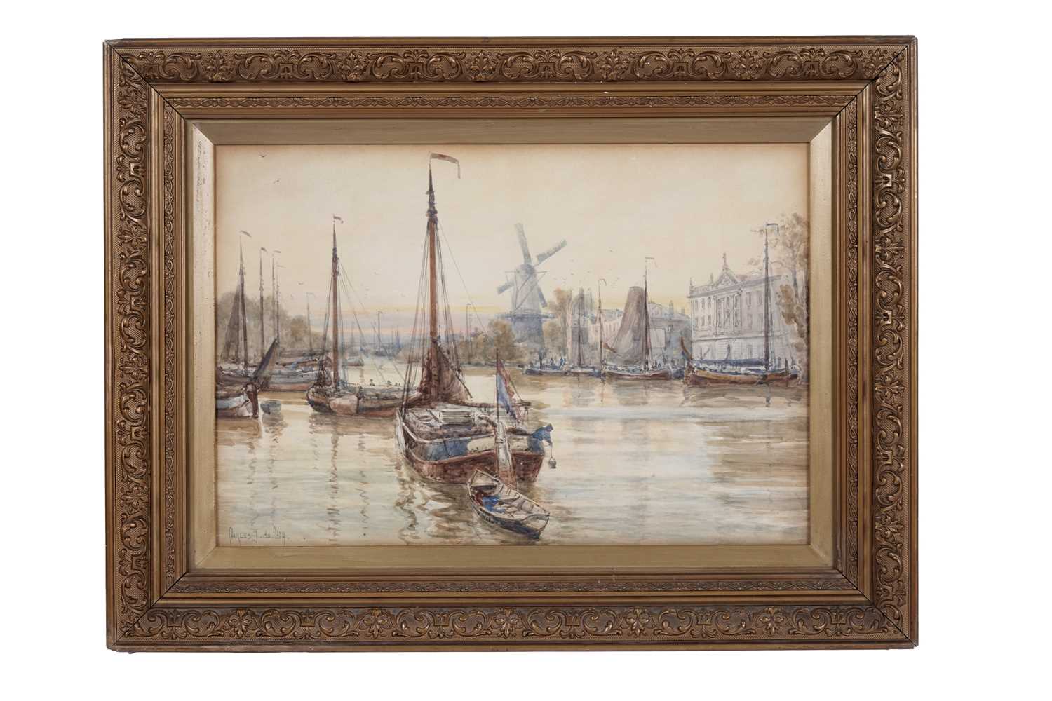 Lot 377 - Charles John de Lacy - Dutch harbour scene | watercolour