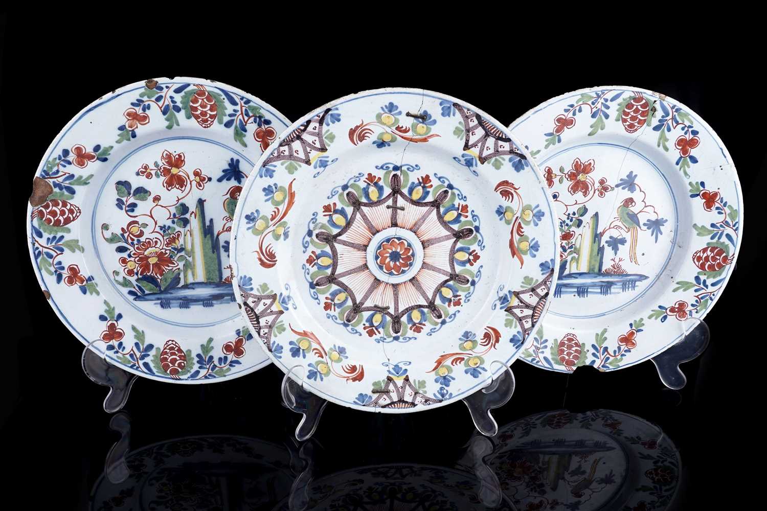 Lot 401 - Three Lambeth Delftware chargers