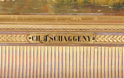 Lot 224 - Charles Philogene Tschaggeny - Hay cart and horses by a stream | oil