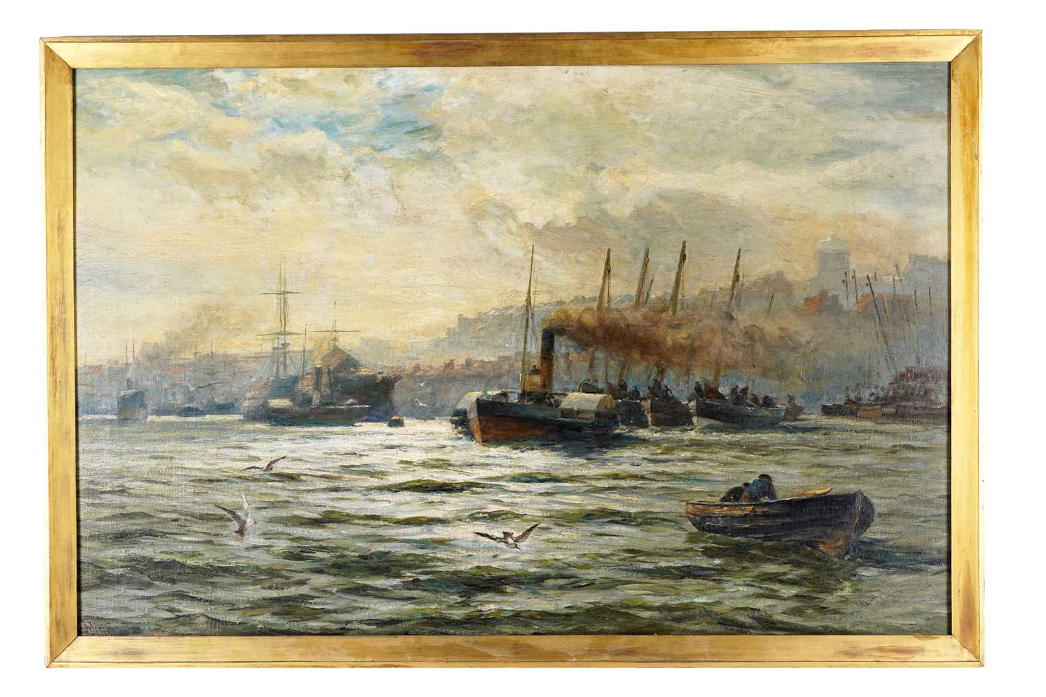 Lot 201 - Robert Jobling - Shipping on the Tyne | oil