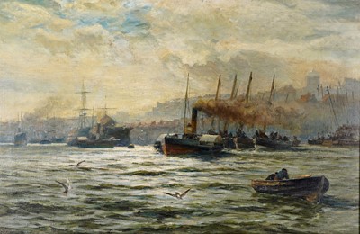 Lot 201 - Robert Jobling - Shipping on the Tyne | oil