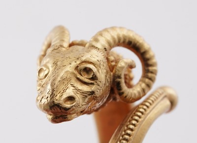 Lot 715 - Ilias Lalaounis: an 18ct yellow gold ram pattern ring