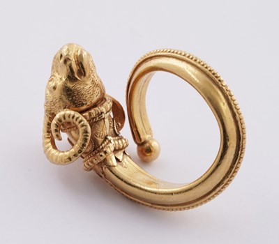 Lot 715 - Ilias Lalaounis: an 18ct yellow gold ram pattern ring