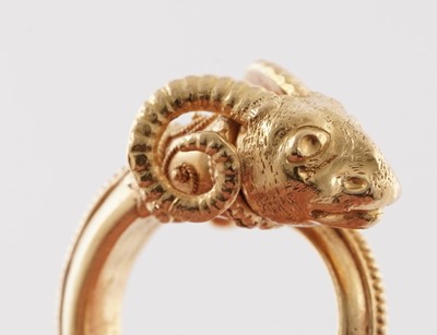 Lot 715 - Ilias Lalaounis: an 18ct yellow gold ram pattern ring