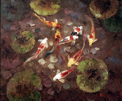 Lot 96 - C. Lewis (Chen Tai-yu) - Koi Carp | oil