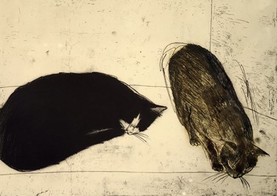 Lot 73 - Dame Elizabeth Blackadder - Two Cats | etching