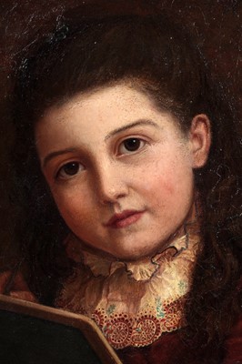 Lot 318 - Fredrick Bates - Portrait of a girl with a blackboard | oil