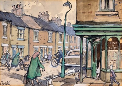 Lot 275 - Norman Cornish - Fish and Chip Shop | mixed media