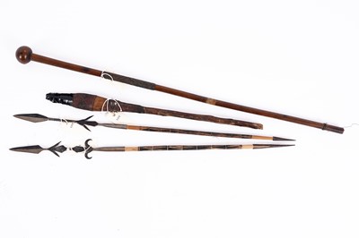 Lot 504 - Three spears; and a knobkerrie