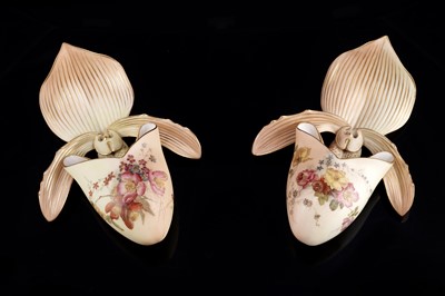 Lot 409 - A pair Royal Worcester wall pockets