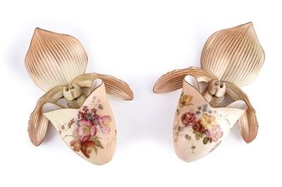 Lot 409 - A pair Royal Worcester wall pockets