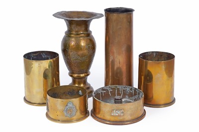 Lot 500 - A collection of six trench art shell cases