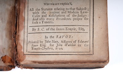 Lot 448 - Carter (Samuel), Legal Provisions For The Poor, first edition, 1710