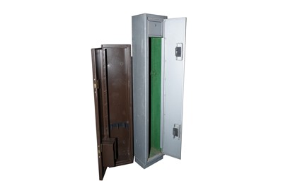Lot 508 - Two steel gun cabinets with keys; and accessories