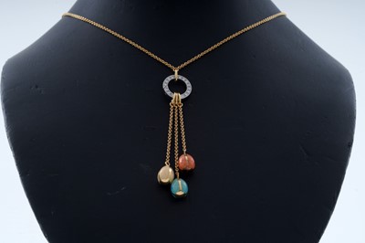 Lot 739 - Faberge: an enamel, diamond and 18ct gold egg pattern necklace
