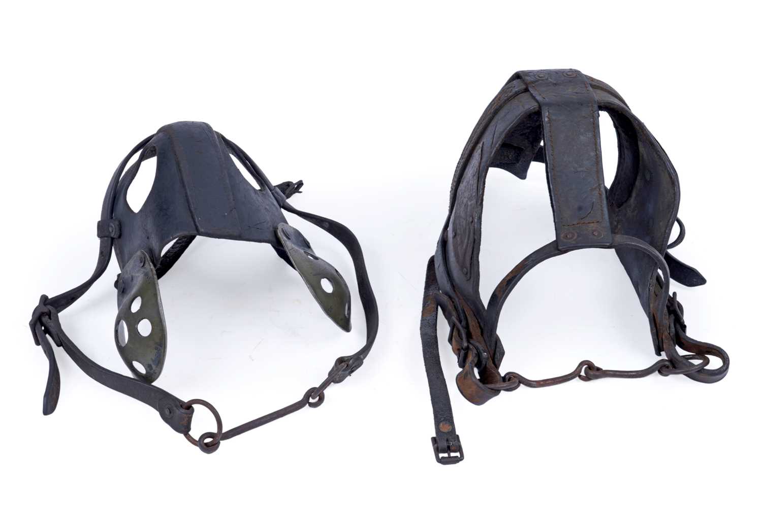 Lot 464 - Two leather pit pony masks