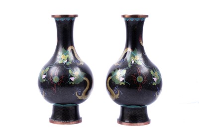Lot 348 - A pair of Chinese cloisonne dragon vases