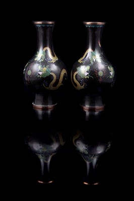 Lot 348 - A pair of Chinese cloisonne dragon vases