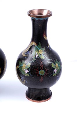 Lot 348 - A pair of Chinese cloisonne dragon vases