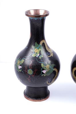 Lot 348 - A pair of Chinese cloisonne dragon vases