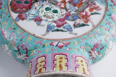 Lot 306 - A pair of Cantonese 'famille rose' moon flasks