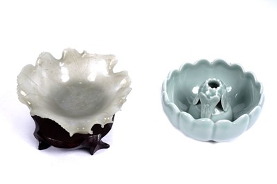 Lot 345 - A Bowenite lily bowl; and a celadon lotus bowl