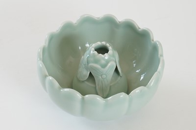 Lot 345 - A Bowenite lily bowl; and a celadon lotus bowl