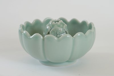 Lot 345 - A Bowenite lily bowl; and a celadon lotus bowl