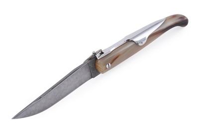 Lot 492 - A horn handled Jacques Mongin ring lock folding knife