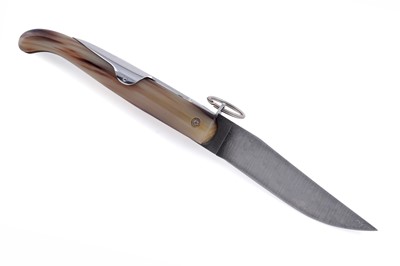 Lot 492 - A horn handled Jacques Mongin ring lock folding knife