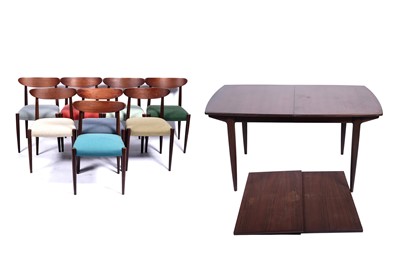 Lot 3 - Greaves and Thomas: an oblong teak extending dining table and eight chairs