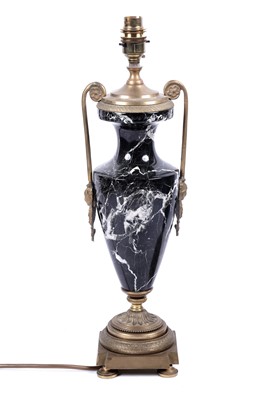 Lot 494 - A pair of French Empire-style brass-mounted marble table lamps