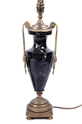 Lot 494 - A pair of French Empire-style brass-mounted marble table lamps