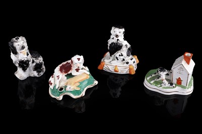 Lot 418 - Two Staffordshire dog inkstands; and two spaniels