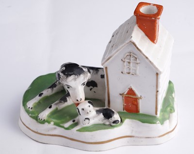 Lot 418 - Two Staffordshire dog inkstands; and two spaniels