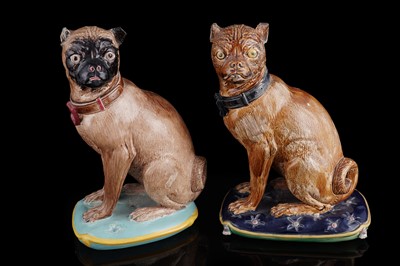 Lot 422 - Two Joseph Holdcroft majolica pugs