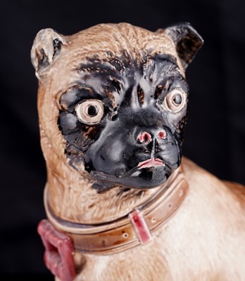 Lot 422 - Two Joseph Holdcroft majolica pugs