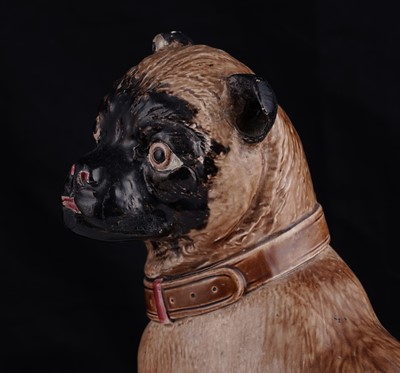 Lot 422 - Two Joseph Holdcroft majolica pugs