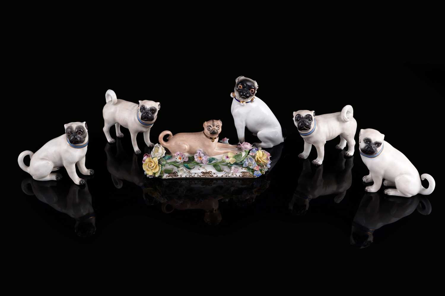 Lot 469 - Two pairs of Meissen pugs; and other items