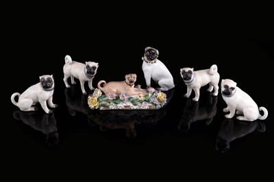 Lot 469 - Two pairs of Meissen pugs; and other items
