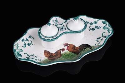 Lot 446 - A Wemyss cockerel pattern inkstand